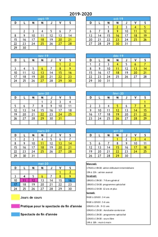 Calendrier 2019 2020